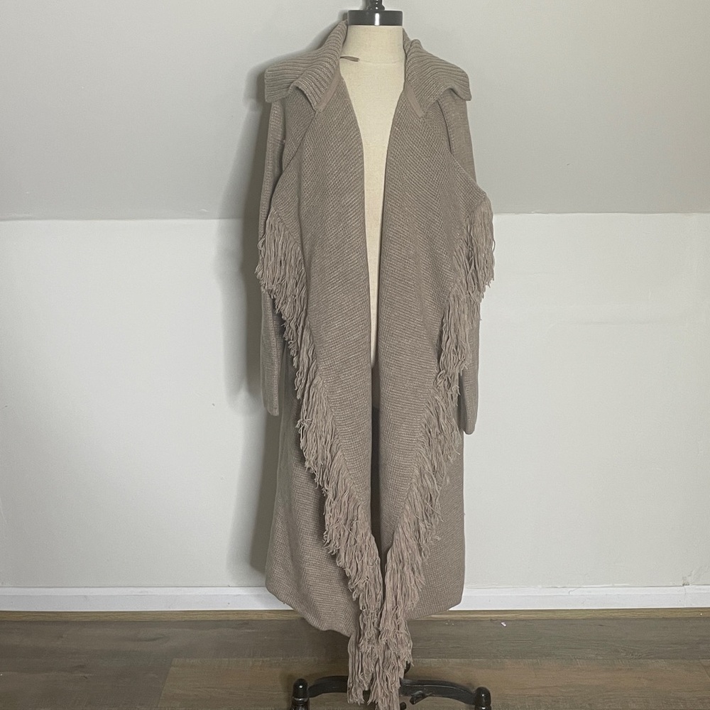New York & Company, NY&C, taupe cardigan fringe sweater boho cardigan, duster XL - Picture 9 of 11
